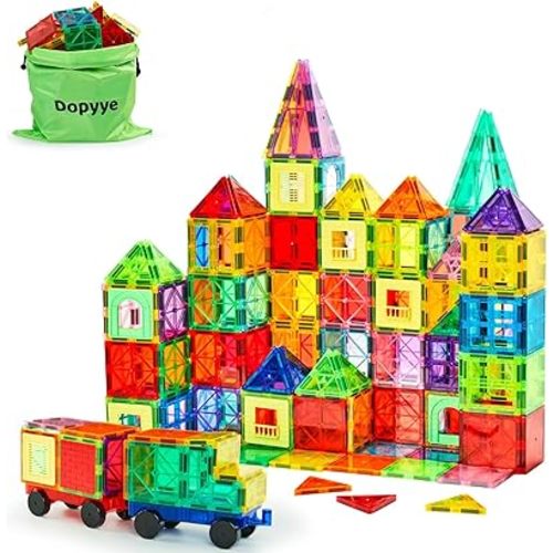 132 PCS Magnetic Tiles Building Blocks with 2 Cars, STEM Educational Construction Montessori Toys for Kids Ages 3 4 5 6 7 8 9, Magnet Building Set Gift for Boys Girls