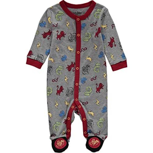 Harry Potter Unisex Baby Long Sleeve Footie Pajamas - Hogwarts House Mascot Print, Infant Gift
