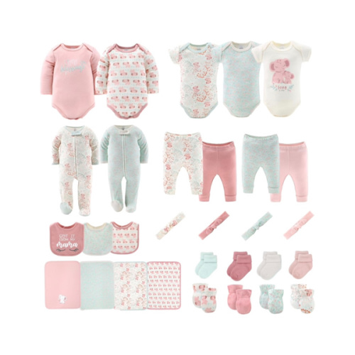 The Peanutshell Baby Layette Gift Set for Girls - 30 Piece New Born Girl Gift Set, Baby Clothes, 0-9 Months - Floral Elephant