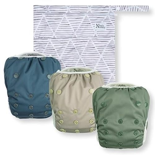 Nora's Nursery Reusable Swim Diapers and Wet Bag - One Size Fully Adjustable - Hamptons Unisex 3 Pack with Wet Bag