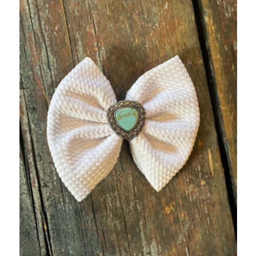 White and turquoise baby hair clip bow – Six shooter boutique