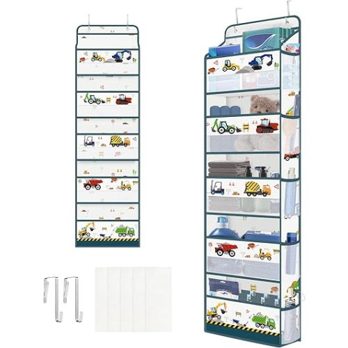 Clastyle Excavator Over The Door Organizer Storage Construction Truck 5 Shelves Closet Nursery Hanging Shelves Clothes Diaper Stuffed Animal Toy Storage for Newborn Baby Essential