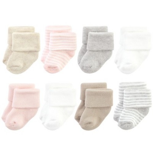 Hudson Baby Basics Infant Baby Cozy Terry Socks 8-Pack, Blush Cloud Stripes, 0-6 Months