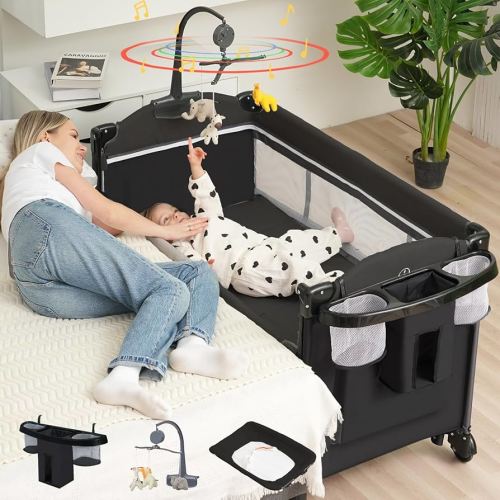Couffin de chevet, couffin 5 en 1 pour bébé, couffin de chevet, couchette de chevet, couchette de chevet, berceau de chevet avec rangement, berceau pour bébé du nouveau-né au tout-petit (noir)