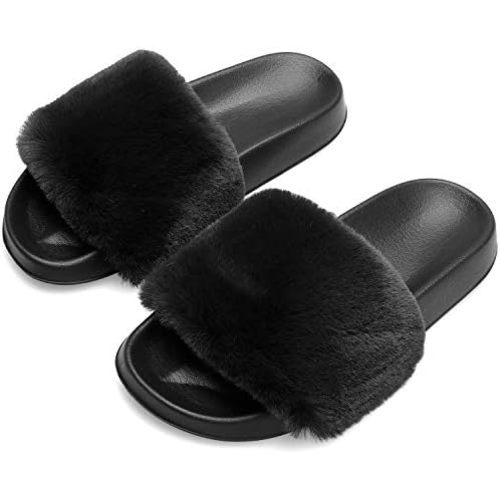 Slides for Women Womens Slippers Fur Fuzzy Fluffy for House Bedroom