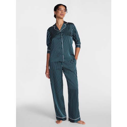 Joyspun Women’s Stretch Satin Sleep Top and Pants, 2-Piece Set, Sizes XS to 3X