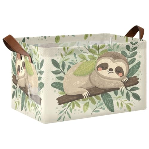 YETTASBIN Sloth Storage Basket 1 Pack, 32L Large Collapsible Toys Clothes Organizer, Waterproof Closet Storage Bin with Handle for Shelves Laundry Bathroom Home Office Decor