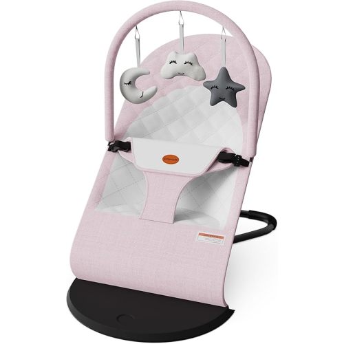 Portable Baby Bouncer Seat for Infants, 0-18 Months, 3 Modes of Use with Rocker & Stationary Options, Ergonomic Infant Chair with Hanging Toys,Pink