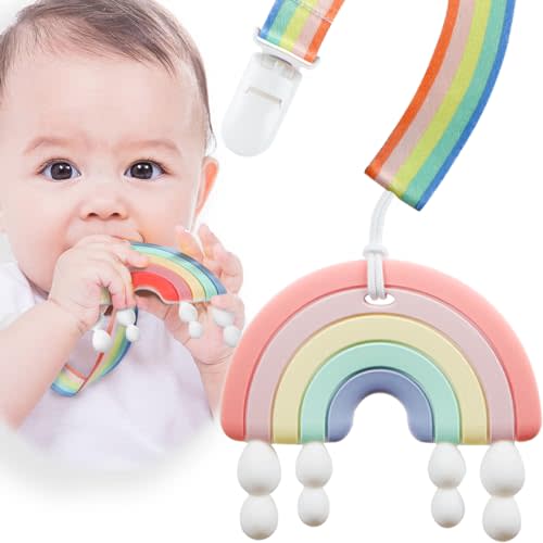 Giftty Rainbow Teether for Babies, BPA-Free 100% Food-Grade Silicone Baby Teething Toy Soothing & Teething Relief for 3-24 Months Baby Boys and Girls (Pink)