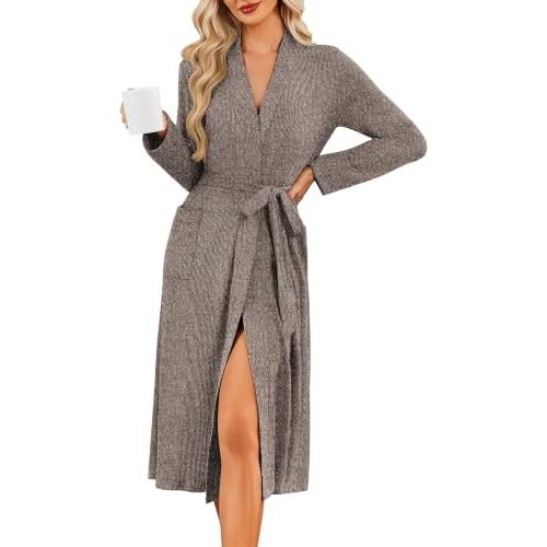 Ekouaer Robe for Women Long Knit Kimono Bathrobe Soft Lightweight Sleepwear