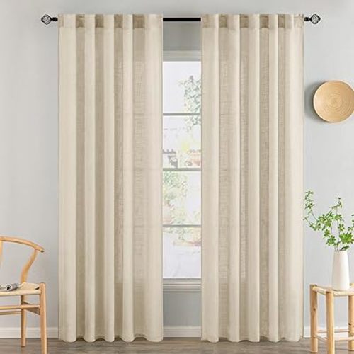MIULEE Linen Curtains 52x84 Inch Length 2 Panels for Bedroom Living Room
