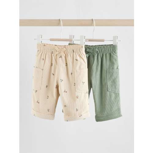 Sage Green/Ditsy Baby Cord Trousers 2 Pack (0mths-2yrs)