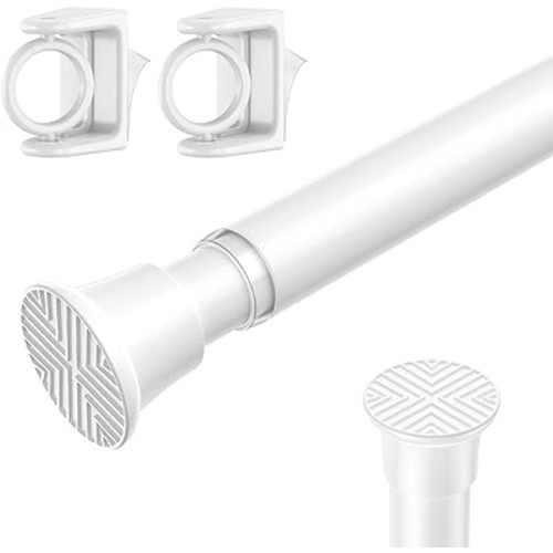 AIZESI 1PCS Spring Tension Curtain Rods 24 to 46 Inch White Tension Rod Spring Curtain Rod Short Curtains Rod 's Tension Adjustable Curtain Rods for Window, (With One Set Rod's Holder)