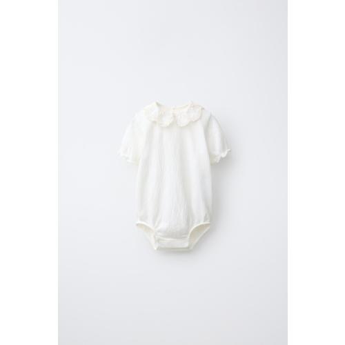 EMBROIDERED COLLAR BODYSUIT - Light ecru | ZARA United States