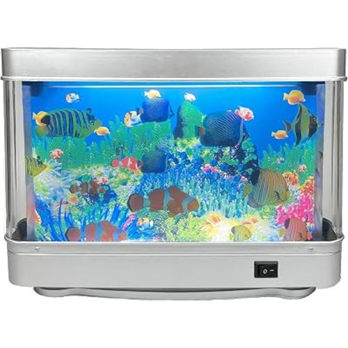 Tokenkuko Fake Motion Fish Tank Mini Aquarium, Artificial Tropical Decorative Lamp Night Light with Moving Fish, Gift for Family(US Plug)