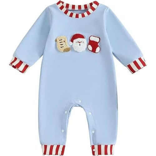 My First Christmas Baby Boy Girl Outfit Newborn Christmas Santa Embroidery Romper Long Sleeve Bodysuit Fall Winter