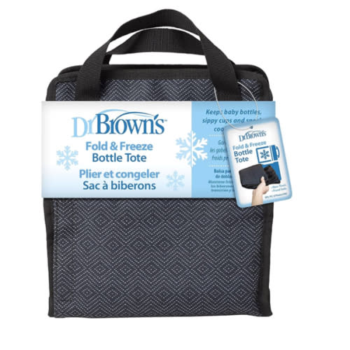 Dr. Brown’s Fold & Freeze Bottle Tote, Breastfeeding Essential Cooler Bag, 6 Baby Bottles Milk Storage - Black