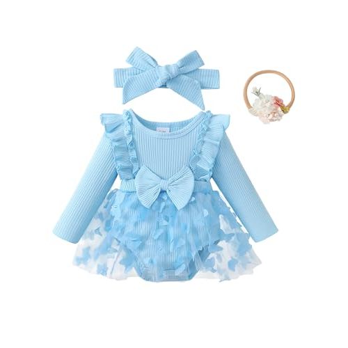 Renotemy Preemie Newborn Baby Girl Lace Romper Infant Fall Winter Flower Tulle Dress Party Gifts Newborn Photography Outfits