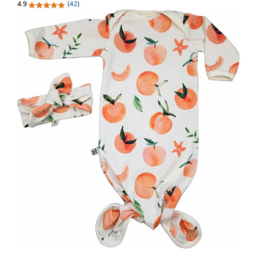 Handmade Soft cotton peach baby sleeper and headband set, stretchy knotted pajamas (Newborn), gown, baby shower gift first photos