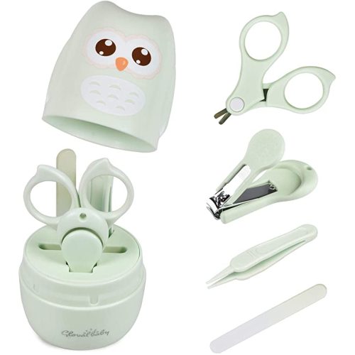 GLOVAL BABY Baby Nail Kit, Baby Manicure Kit and Pedicure kit with Cute Owl Shape Case. Baby Nail Clipper, Scissor, Baby Nail File & Tweezer for Newborn, Infant & Toddler, Mothers Day Gifts(Green)