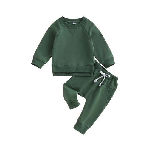 Loicainy Toddler Baby Boys Fall Outfits 6 12 18 24 Months 2T 3T Solid Color Crew Neck Long Sleeve Sweatshirts and Long Pants 2Pcs Clothes Set