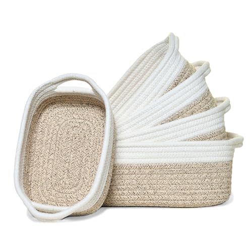 Storage Basket Set – 5-Piece Baskets for Organizing Home, Shelves, Nursery, Bathroom, Dog Toys, Small to Large Decorative Baskets – White and Mixed Brown