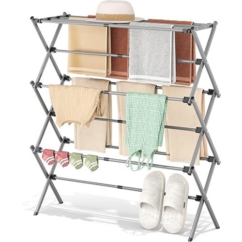 APEXCHASER 3-Tier Foldable Clothes Drying Rack, 37.6" H, Grey/Black