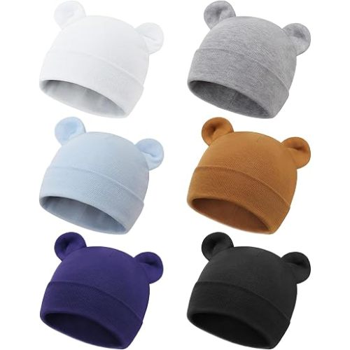 DRESHOW BQUBO 6 Pack Baby Beanie Hats for Unisex Infant Toddler Cotton Beanie Newborn Hospital Hat for Boys Girls 0-6 Months