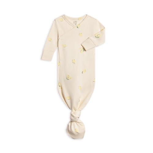 Colored Organics Baby 100% Organic Cotton Newborn Knotted Gown - Infant Indy Kimono Wrap Front Tie Knot with Mitten Cuffs