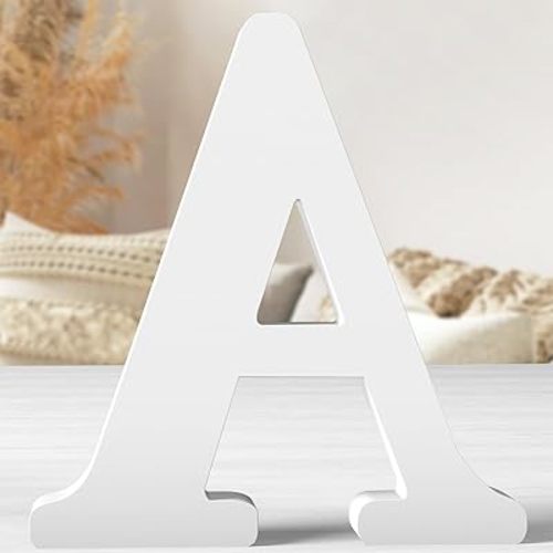 12 Inch White Wood Letters Unfinished Wood Letters for Wall Decor Decorative Standing Letters White Block Letters for Wall Decoration for Craft Home Party Projects (A)