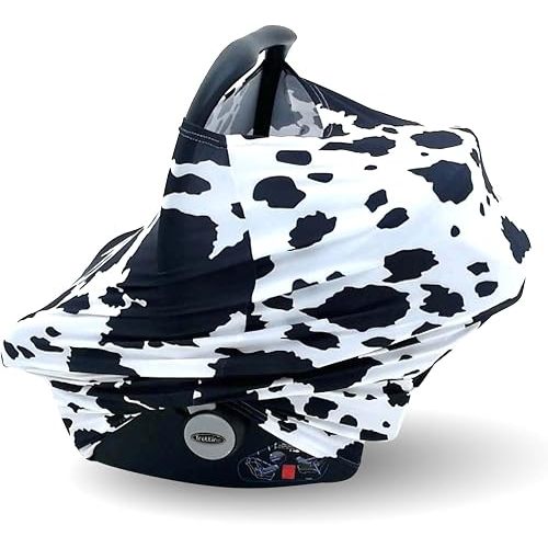 Dear Baby Gear Car Seat Cover for Boys & Girls - Baby Carseat Canopy w/Snap Opening - Infant Seat Cover - Stroller & Nursing Covers - Newborn Carrier Canopy- 28x27x0.25" (Holstein Cow Stretch Fit)