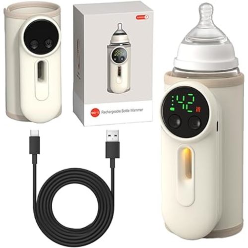 Portable Baby Bottle Warmer, Baby Milk Warmer, Rechargeable 8000mAh Battery, Breast Milk Warmer with Defrost Function, Compatible with All Baby Bottles Ideal for Home and Travel Use