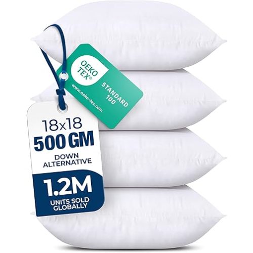 Utopia Bedding Throw Pillows (Set of 4, White) – 18 x 18 Inches Down Alternative Pillows for Bed, Sofa, and Couch - Fluffy Decorative Stuffer Pillow for Indoors & Outdoors