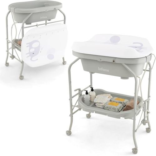 INFANS 2 in 1 Baby Changing Table with Bath Tub Unit (Light Grey)