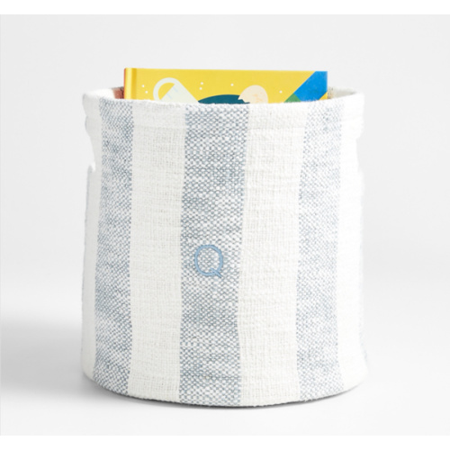 Cove Mist Blue Organic Cotton Striped Shelf Storage Bin