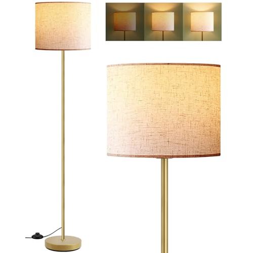 Floor Lamp Gold, Small Standing Lamp, 58" Tall Lamps with Beige Lampshade, Simple Pole Lamp for Bedroom, On/Off Footswitch, Gold Lamps for Living Room/Office/Boho,Christmas Gift for Kids(No Bulb)