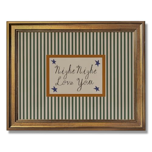 Yermidi Vintage Gold Frame Night Night Love You Wall Art Mid Century Modern Striped Poster Retro Rustic Farmhouse Bedtime Saying Family Quote Canvas Print Cozy Bedroom Home Decor 8x10inch