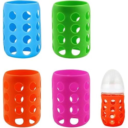 4Pack Silicone Sleeves Compatible with Gulicola Glass Bottle 5oz, Scald Sleeve Heat Protective Case, Protect Bottles from Drops and Cracks, Soft and Flexible (Red Blue Orange Green)