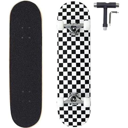 ANNEE 31x8 Inch Skateboard Complete for Beginners,7 Layer Maple Wood Double Kick Concave Skate Boards, Tricks Skateboards for Youths,Beginners,Girls,Boys,Kids,Teens,Adults