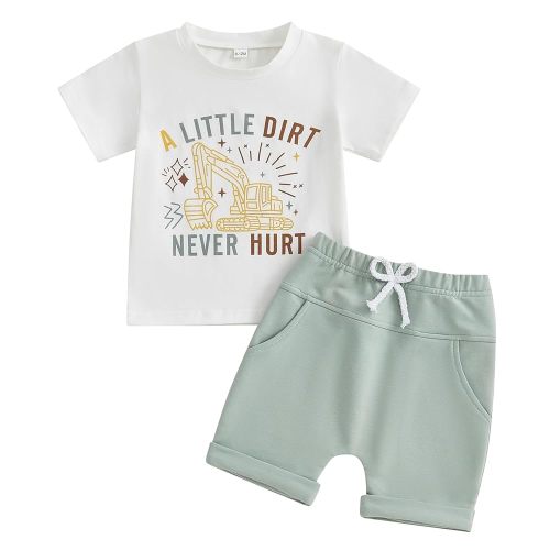 Murnouche Toddler Baby Boy Summer Clothes Excavator Print Letter T Shirt Casual Shorts Set