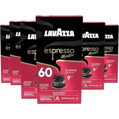 Lavazza Espresso Maestro Classico Aluminum Capsules Compatible with Nespresso* Original Machines, Medium Espresso Roast, 100% Arabica (60 Capsules)