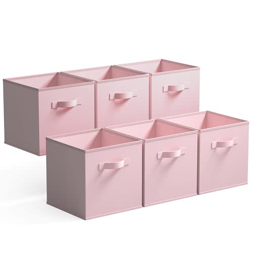 GRANNY SAYS Cube Storage Bins, 11 Inch Storage Cube Organizer, Collapsible Fabric Storage Cubes with Handle, Decorative Cube Storage Organizer for Shelves, Closet, Pink, 6-Pack