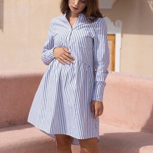Iris Navy Stripes 100% Cotton Maternity & Nursing Dress – Angel Maternity USA