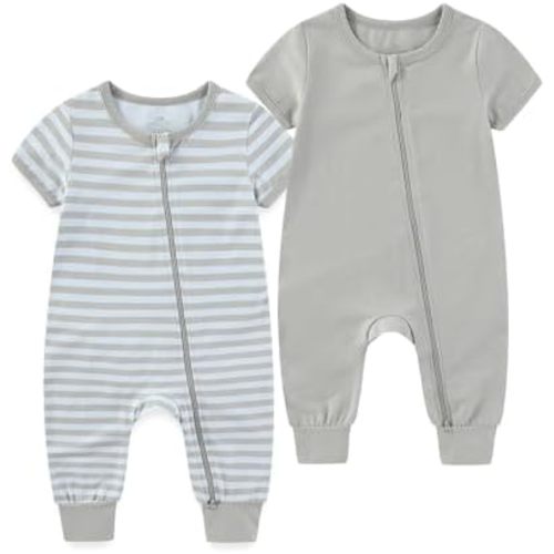 Baby Boy Girl 2 Pack Romper Infant Short Sleeve 2 Way Zipper One Piece Jumpsuits Newborn Clothes 0-24 Months
