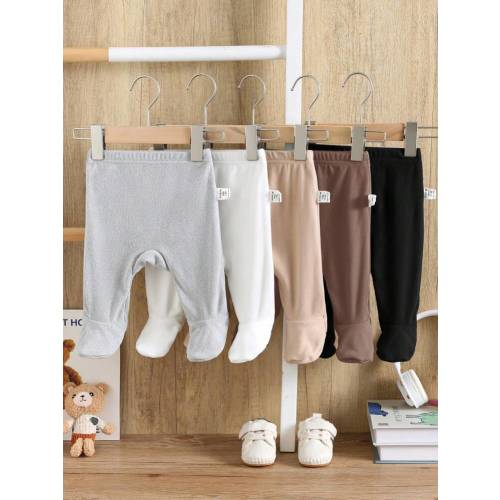 SHEIN 5 Pcs/Set Newborn Baby Boy/Girl Casual Cute Versatile Solid Color Elastic Knit Footless Pants Bodysuits | SHEIN USA