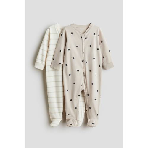 2-pack Zip-up Pajama Jumpsuits (Size: PM (0-1M) | Color: Color:Light beige/dotted)