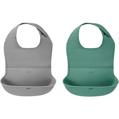 OXO Tot Roll-Up Bib 2 Pack Gray/Sage