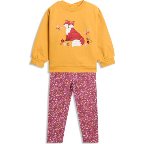 Fox Cotton Graphic Sweatshirt & Floral Leggings Set