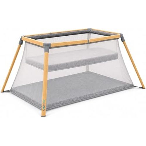 Tutti Bambini CoZee® Go 3-in-1 Foldable Baby Playpen, Portable Bassinet & Travel Crib | Playard with Mattress Included | Birth to 3 Years (Oak & Charcoal)