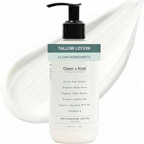 Daily Moisturizing Lotion – Tallow Body Lotion with Aloe Vera, Shea Butter, Jojoba Oil, MCT Oil & Vitamin E – Deep Hydration for Dry, Rough, Sensitive Skin (8 Fl Oz, Unscented)